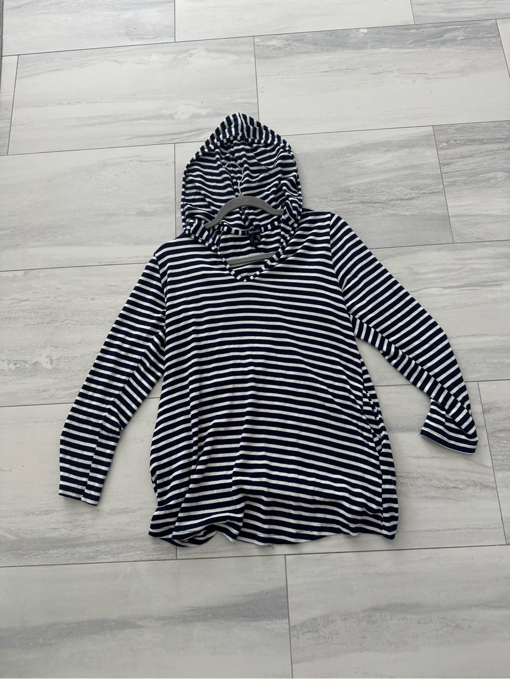 Splendid A Pea in the Pod Navy and White Striped Hooded Maternity Top Tunic